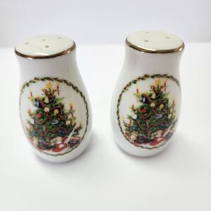 Kurt Adler Porcelain Salt and Pepper Shakers with Christmas Tree